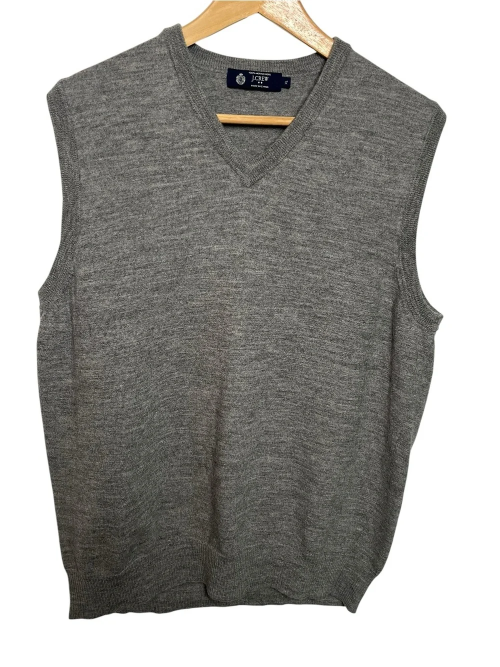 J.Crew Men's 100% Merino Wool V-Neck Sweater Vest Grey Heather Size XL